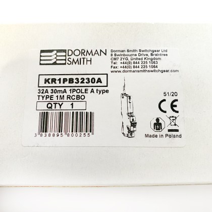 Dorman Smith KR1PB3230A B32 32A 32 Amp 30mA RCBO Circuit Breaker Type B